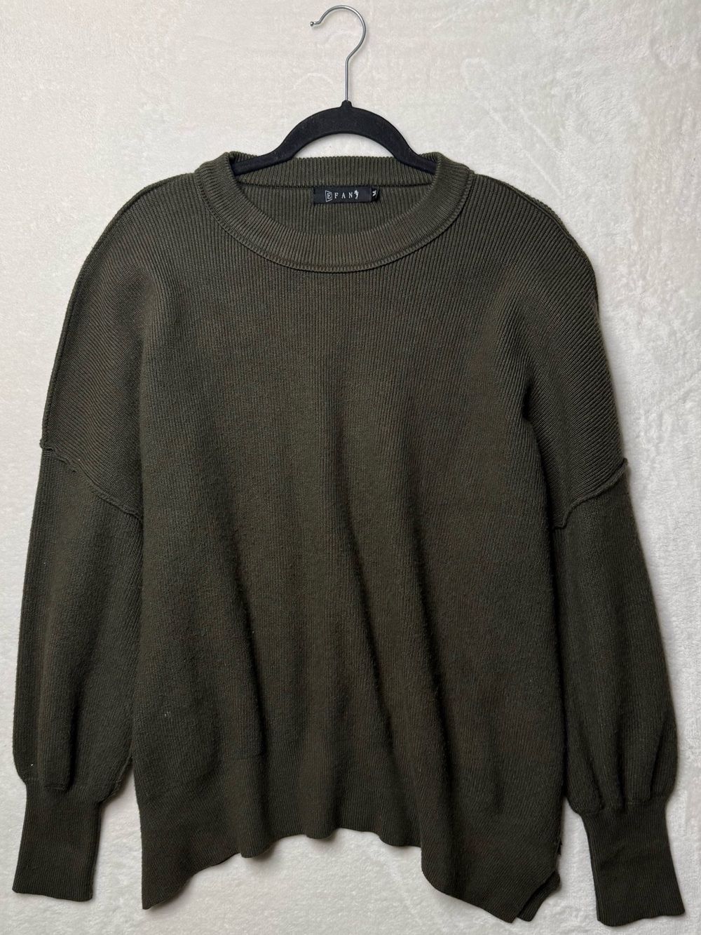 EFAN Forest Green Rib Knit Crewneck Chunky Oversized Sweater M Viscose